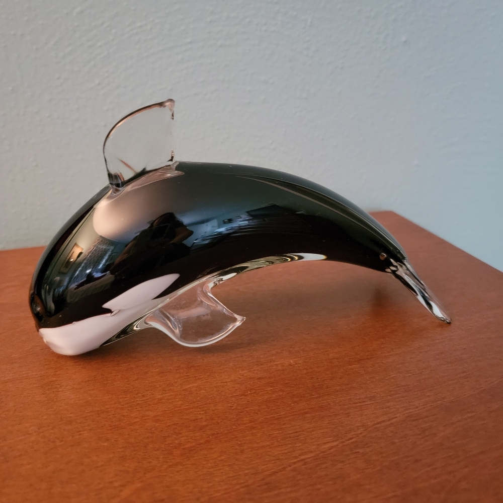 Glass Black & White Orca Whale Figurine